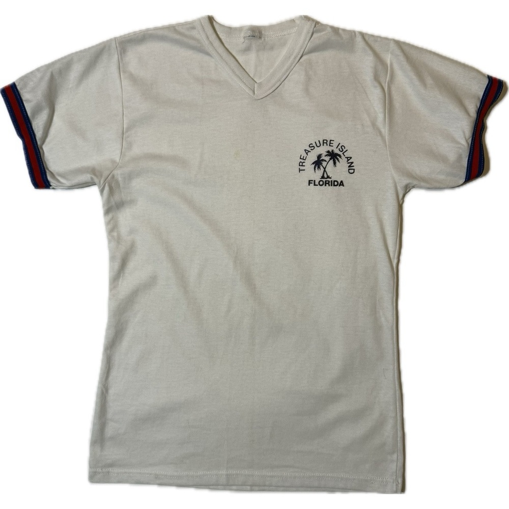 VTG 70s Treasure Island Florida White ringer t-shirt M Medium